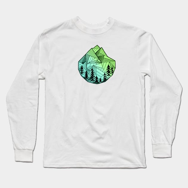 Green Geometric Mountain Logo Design Long Sleeve T-Shirt by StylishTayla